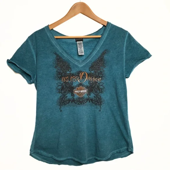 T-shirt Harley-Davidson Manches Longues Col V Femme Taille L - Modèle Dragon TN, Excellent état